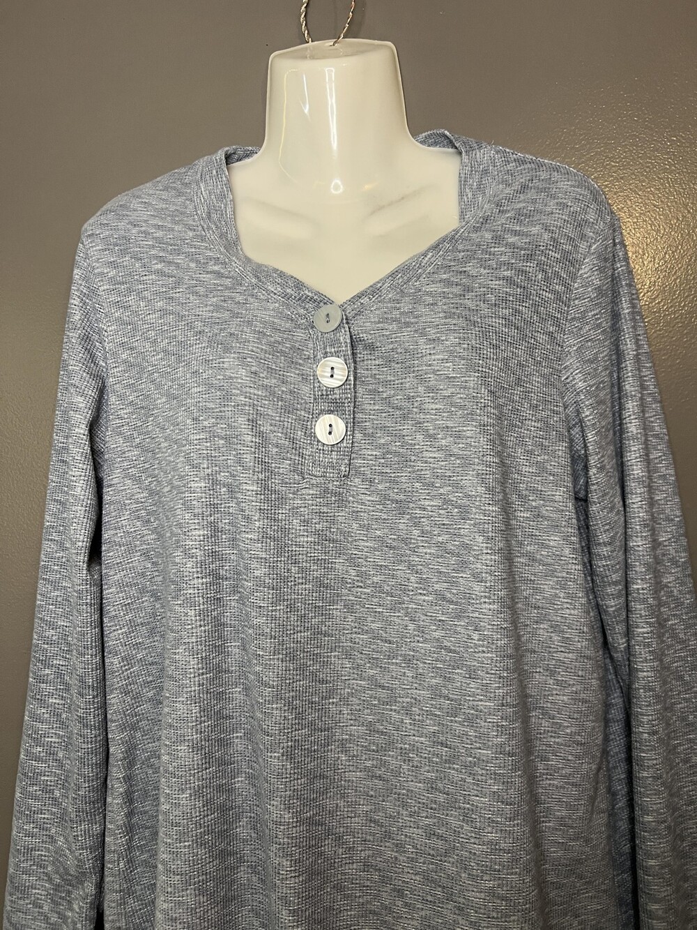 Jaclyn Intimates Sleepshirt Womens Large Gray Knit Henley Long Sleeve Nightgown